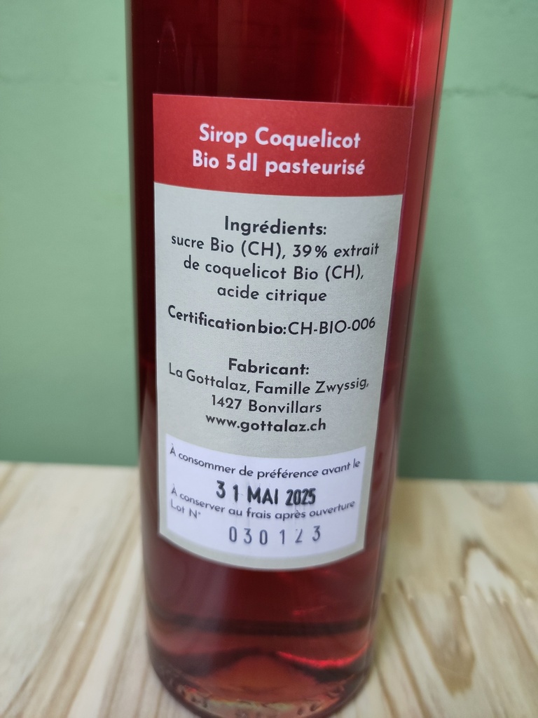 Sirops de la Gottalaz 5 dl - Coquelicot